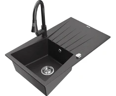 Granitinė virtuvinė plautuvė Mexen Cesar su maišytuvu ir sifonu, Juodas granite