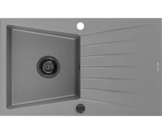 Granitinė virtuvinė plautuvė Mexen Cesar su sifonu, Pilkas+Juodas, 775 x 470 mm