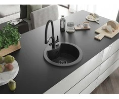 Granitinė virtuvinė plautuvė Mexen Diego su maišytuvu ir sifonu, Juodas granite+Juodas