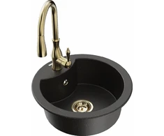 Granitinė virtuvinė plautuvė Mexen Diego su maišytuvu ir sifonu, Metallic juodas/auksinis+Gold