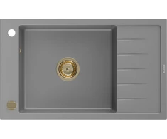 Granitinė virtuvinė plautuvė Mexen Elias su sifonu, Pilkas+Gold, 795 x 480 mm