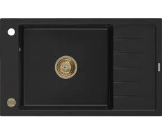 Granitinė virtuvinė plautuvė Mexen Elias su sifonu, Juodas+Gold, 795 x 480 mm