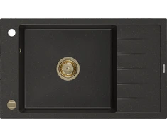Granitinė virtuvinė plautuvė Mexen Elias su sifonu, Metallic juodas/auksinis+Gold, 795 x 480 mm