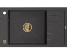 Granitinė virtuvinė plautuvė Mexen Elias su sifonu, Juodas granite+Gold, 795 x 480 mm