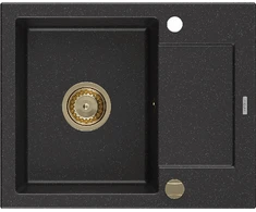 Granitinė virtuvinė plautuvė Mexen Enzo su sifonu, Metallic juodas/sidabrinis+Gold, 576 x 465 mm