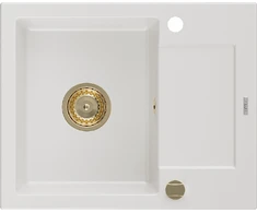 Granitinė virtuvinė plautuvė Mexen Enzo su sifonu, Baltas+Gold, 576 x 465 mm