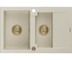 Granitinė virtuvinė plautuvė Mexen Gaspar su sifonu, rusvai gelsvas+Gold, 737 x 475 mm