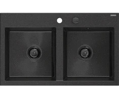 Granitinė virtuvinė plautuvė Mexen Hektor su sifonu, Metallic juodas/sidabrinis+Juodas, 800 x 480 mm