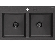 Granitinė virtuvinė plautuvė Mexen Hektor su sifonu, Juodas granite+Juodas, 800 x 480 mm