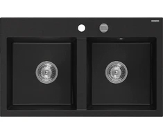 Granitinė virtuvinė plautuvė Mexen Hektor su sifonu, Juodas+Chrome, 800 x 480 mm