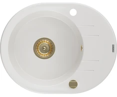 Granitinė virtuvinė plautuvė Mexen Kevin su sifonu, Baltas+Gold, 586 x 458 mm