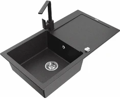 Granitinė virtuvinė plautuvė Mexen Leo su maišytuvu ir sifonu, Juodas granite