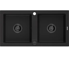 Granitinė virtuvinė plautuvė Mexen Mario su sifonu, Juodas, 820 x 436 mm