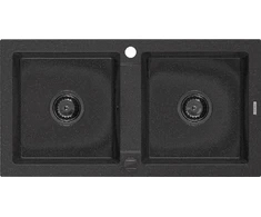 Granitinė virtuvinė plautuvė Mexen Mario su sifonu, Metallic juodas/sidabrinis+Juodas, 820 x 436 mm