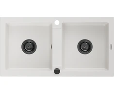 Granitinė virtuvinė plautuvė Mexen Mario su sifonu, Baltas+Juodas, 820 x 436 mm