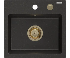 Granitinė virtuvinė plautuvė Mexen Milo su sifonu, Metallic juodas/auksinis+Gold, 435 x 410 mm
