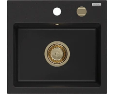 Granitinė virtuvinė plautuvė Mexen Milo su sifonu, Juodas+Gold, 435 x 410 mm