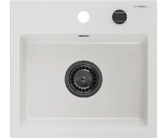 Granitinė virtuvinė plautuvė Mexen Milo su sifonu, Baltas+Juodas, 435 x 410 mm