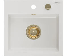 Granitinė virtuvinė plautuvė Mexen Milo su sifonu, Baltas+Gold, 435 x 410 mm