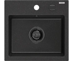 Granitinė virtuvinė plautuvė Mexen Milo su sifonu, Metallic juodas/sidabrinis+Juodas, 435 x 410 mm