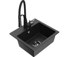 Granitinė virtuvinė plautuvė Mexen Milo su maišytuvu ir sifonu, Metallic juodas/sidabrinis+Juodas
