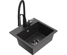 Granitinė virtuvinė plautuvė Mexen Milo su maišytuvu ir sifonu, Juodas granite+Juodas