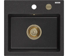 Granitinė virtuvinė plautuvė Mexen Milo su sifonu, Metallic juodas/sidabrinis+Gold, 435 x 410 mm