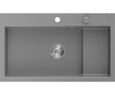 Granitinė virtuvinė plautuvė Mexen Omar su sifonu, Pilkas+Chrome, 800 x 480 mm