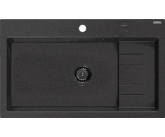 Granitinė virtuvinė plautuvė Mexen Omar su sifonu, Metallic juodas/sidabrinis+Juodas, 800 x 480 mm
