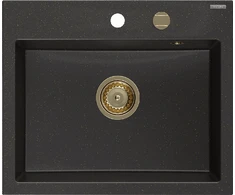 Granitinė virtuvinė plautuvė Mexen Oscar su sifonu, Metallic juodas/auksinis+Gold, 580 x 490 mm