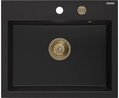 Granitinė virtuvinė plautuvė Mexen Oscar su sifonu, Juodas+Gold, 580 x 490 mm