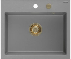 Granitinė virtuvinė plautuvė Mexen Oscar su sifonu, Pilkas+Gold, 580 x 490 mm
