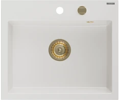 Granitinė virtuvinė plautuvė Mexen Oscar su sifonu, Baltas+Gold, 580 x 490 mm
