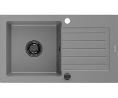 Granitinė virtuvinė plautuvė Mexen Pablo su sifonu, Pilkas+Juodas, 752 x 436 mm