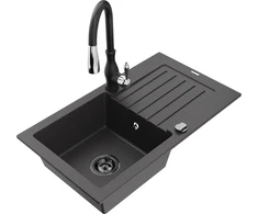 Granitinė virtuvinė plautuvė Mexen Pablo su maišytuvu ir sifonu, Juodas granite+Juodas