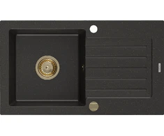 Granitinė virtuvinė plautuvė Mexen Pablo su sifonu, Metallic juodas/auksinis+Gold, 752 x 436 mm
