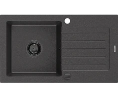 Granitinė virtuvinė plautuvė Mexen Pablo su sifonu, Juodas granite + Juodas, 752 x 436 mm