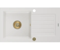 Granitinė virtuvinė plautuvė Mexen Pablo su sifonu, Baltas+Gold, 752 x 436 mm