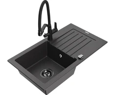 Granitinė virtuvinė plautuvė Mexen Pablo su maišytuvu ir sifonu, Juodas granite+Juodas
