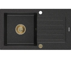 Granitinė virtuvinė plautuvė Mexen Pablo su sifonu, Metallic juodas/sidabrinis+Gold, 752 x 436 mm