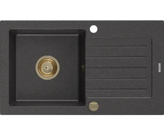 Granitinė virtuvinė plautuvė Mexen Pablo su sifonu, Juodas granite + Gold, 752 x 436 mm