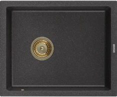 Granitinė virtuvinė plautuvė Mexen Pedro su sifonu, Juodas granite+Gold, 560 x 460 mm