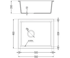 Granitinė virtuvinė plautuvė Mexen Pedro su sifonu, Juodas granite+Chrome, 560 x 460 mm