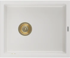 Granitinė virtuvinė plautuvė Mexen Pedro su sifonu, Baltas+Gold, 560 x 460 mm