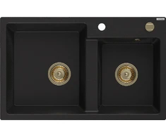 Granitinė virtuvinė plautuvė Mexen Tomas su sifonu, Juodas+Gold, 800 x 500 mm