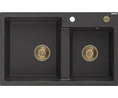Granitinė virtuvinė plautuvė Mexen Tomas su sifonu, Juodas granite+Gold, 800 x 500 mm