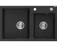 Granitinė virtuvinė plautuvė Mexen Tomas su sifonu, Metallic Juodas/Sidabrinis, 800 x 500 mm