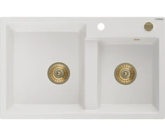 Granitinė virtuvinė plautuvė Mexen Tomas su sifonu, Baltas+Gold, 800 x 500 mm