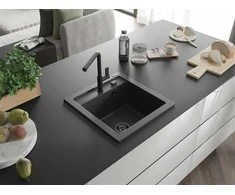 Granitinė virtuvinė plautuvė Mexen Vito su maišytuvu ir sifonu, Juodas granite+Juodas