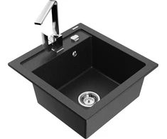 Granitinė virtuvinė plautuvė Mexen Vito su maišytuvu ir sifonu, Metallic juodas/sidabrinis+Chrome